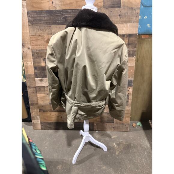 Beige- Canvas Coat with Brown Collar & Belt- Size Approx M/L Women - Picture 8 of 8